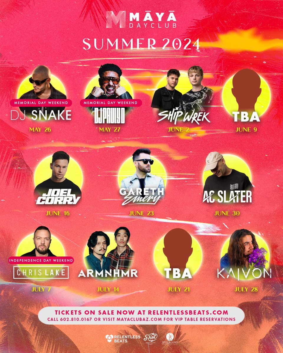 THIS SUMMER IS LOOKIN’ HOT 🔥 Join us for some fun in the sun + party poolside at Maya! Tickets available at relentlessbeats.com 🎟️ Kaivon + ARMNHMR tickets on sale TOMORROW @ 10 AM PT!