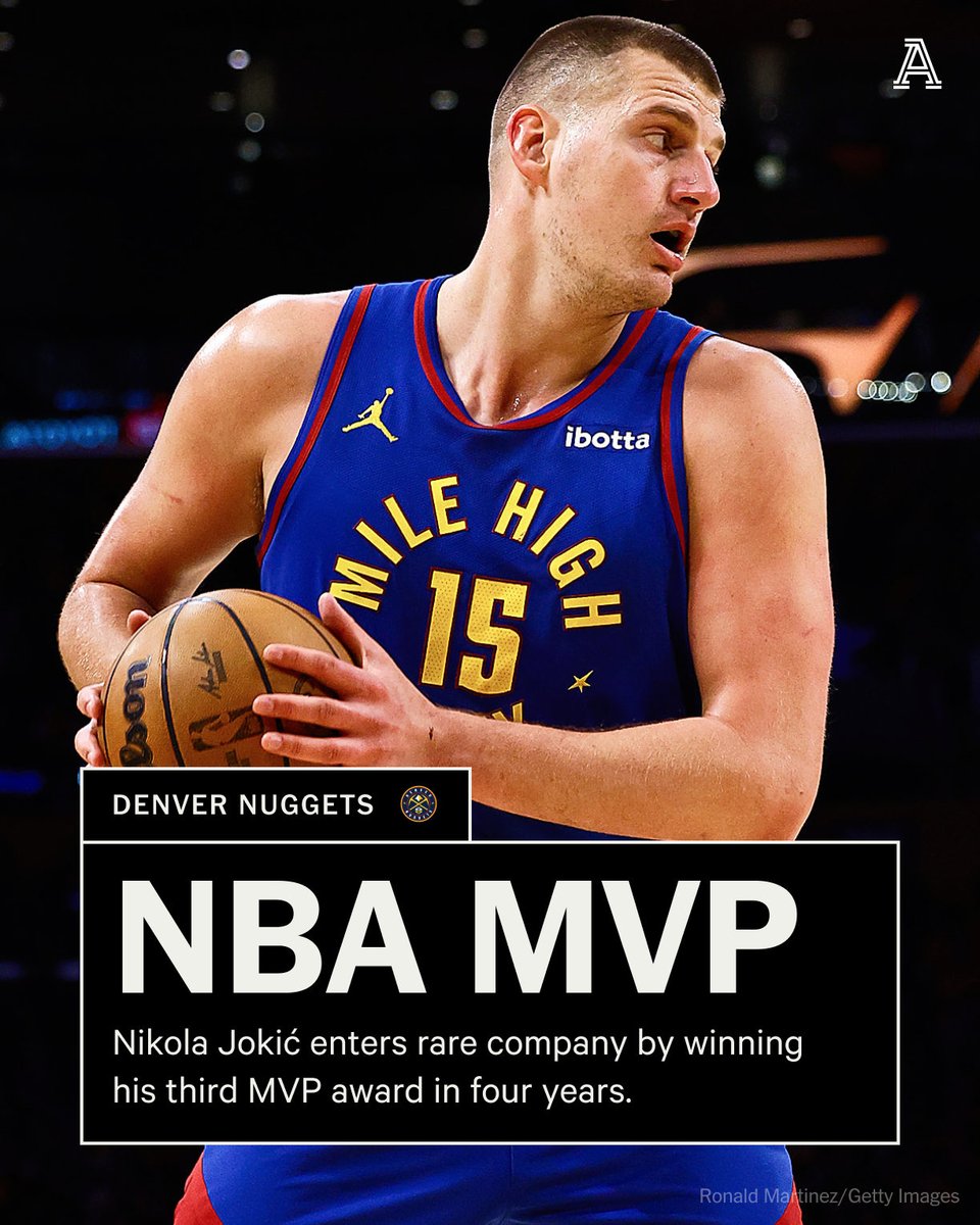 3x NBA MVP NIKOLA JOKIĆ 🏆🏆🏆 The Joker becomes the ninth player in NBA history to win the award three times. theathletic.com/5480370/2024/0…