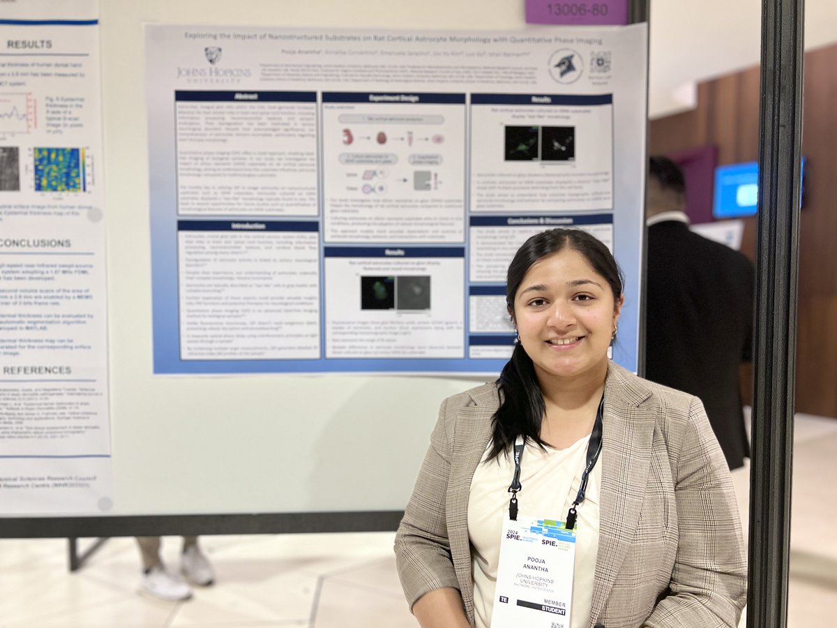 Pooja presented a poster titled "Exploring the Impact of Nanostructured Substrates on Rat Cortical Astrocyte Morphology with Quantitative Phase Imaging" at SPIE Photonics Europe 2024 Conference held in Strasbourg, France!