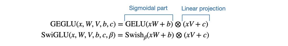 The KAN hype has shown many people are thinking transformers still use MLPs‼️ However all the big models we know have switched to GLUs, such as Gemma (GeGLU), LLama (SwiGLU) and Palm (SwiGLU). These 'activation functions' actually take two linear projections and multiply them