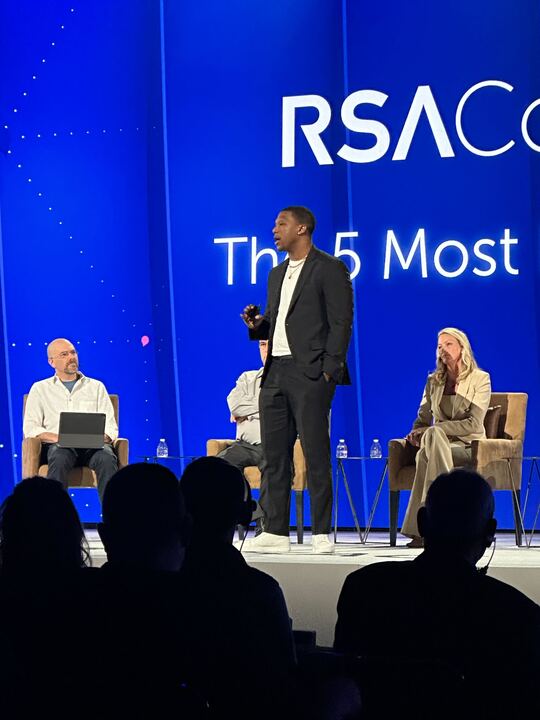 .@aNerdFromDuval steps on stage to discuss the GenAI’s impact on 2024 U.S. election security. The fragility of trust in digital age must be at forefront of our minds. He shares, 'we need to be prepared for our adversaries' @RSAConference | #Cybersecurity #RSAC #TheArtOfPossible