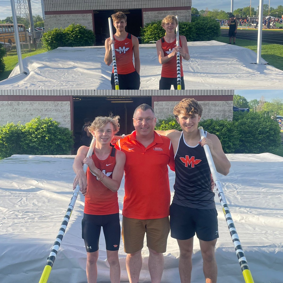 More GREAT stuff from Pole Vault Land! Ethan Gonzalez ‘27 hasn’t vaulted since Indoor season. Finishes 4th at Fr/So Level! Jaxson Waddell ‘27 breaks Cooper Bowman’s meet record set last year to win! Coach Undesser with his Fr/So and Varsity PV Champs! #SPC24 #SmithStrong