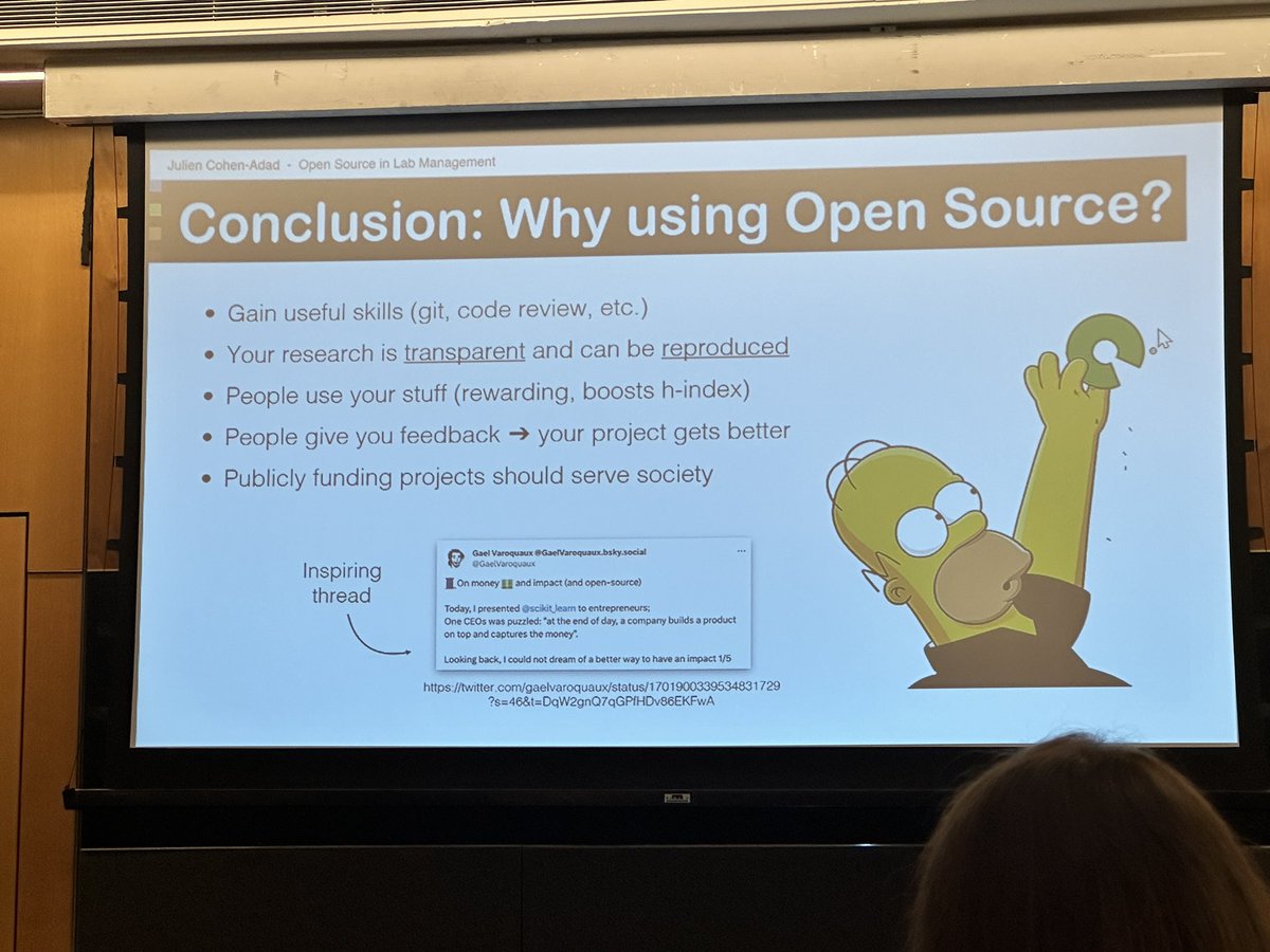Nikola Stikov (@stikov) on Twitter photo Why should you use open source?
<a href="/jcohenadad/">Julien Cohen-Adad</a> gives 5 reasons
1. You gain useful skills
2. Your research is transparent and reproducible
3. Your work is reusable by others
4. You get feedback that improves your research
5. You give back to the taxpayers who funded you
#ISMRM24 Why should you use open source?
<a href="/jcohenadad/">Julien Cohen-Adad</a> gives 5 reasons
1. You gain useful skills
2. Your research is transparent and reproducible
3. Your work is reusable by others
4. You get feedback that improves your research
5. You give back to the taxpayers who funded you
#ISMRM24