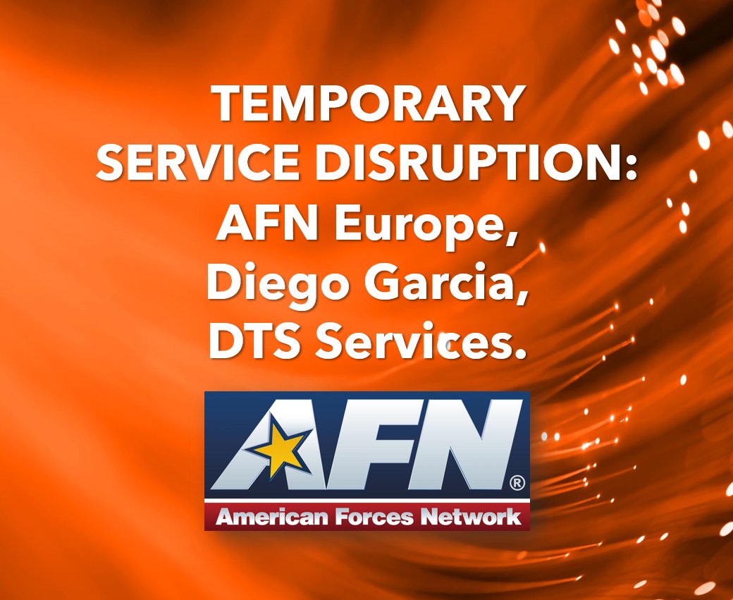 A service outage of approx. 15 minutes will interrupt broadcasting to Europe and Indo-Pacific regions on Thursday, 9 May, during the maintenance window, 0600-1300 HRS, GMT. DTS will be temporarily affected in the regions. AFN apologizes for the disruption & inconvenience. ⭐️