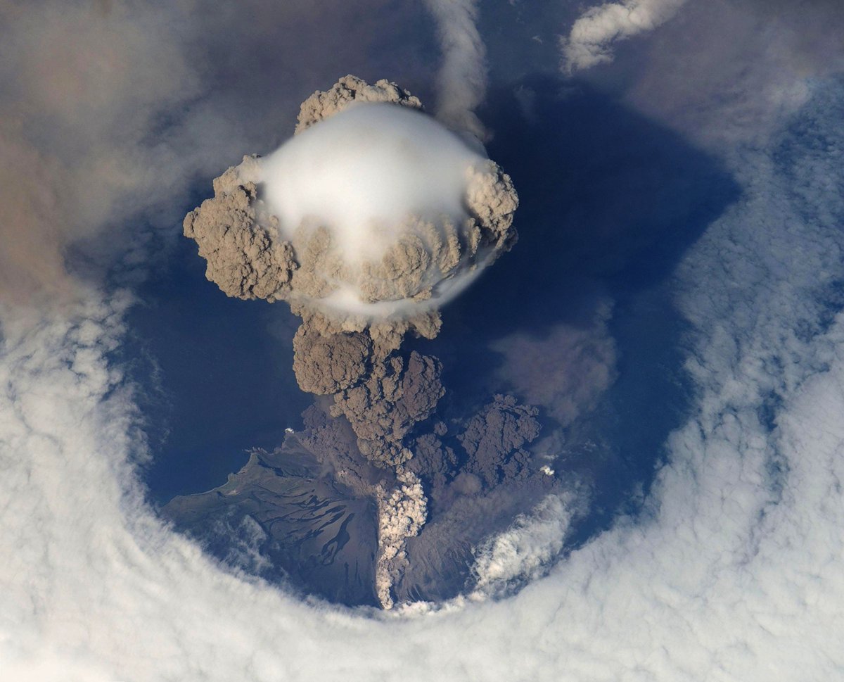Sarychev Volcano eruption as observed from space! 

(Credit: NASA)