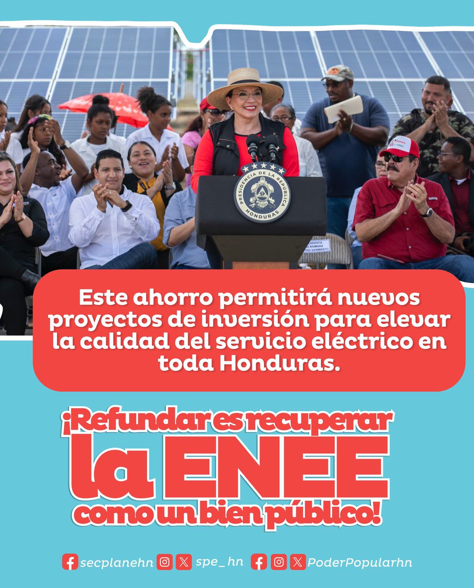 ⚡Con las adendas a contratos de generación se reduce el costo de la energía ¡Garantizando un ahorro significativo para el Estado y el pueblo hondureño! 🔴Refundar es recuperar la ENEE💡 #DefendamosLoPúblico