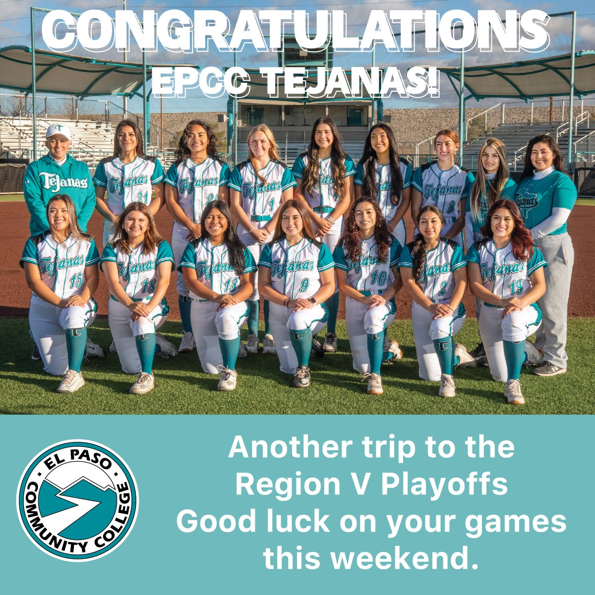 Congratulations Tejanas! Watch their playoff game Thursday, May 9, 2:00p.m. at TSBNSPORTS.com. #EPCCpride