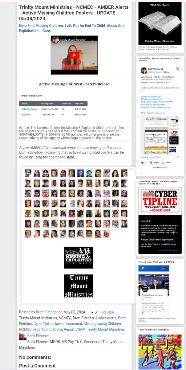 Trinity Mount Ministries - NCMEC - AMBER Alerts - Active Missing Children Posters - UPDATE - 05/08/2024

trinitymountministries.com/2024/05/trinit…

#TrinityMountMinistries #MissingChildren #NCMEC #AmberAlerts #CyberTipline #ReportChildAbuse #ReportCSAM #ChildSafety #OnlineSafety #BrettFletcher