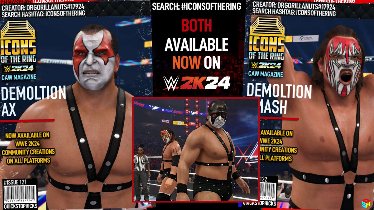 Pick up your copy of #WWE2K24 Icons of the Ring magazine featuring Demolition Ax. Available now! Creator: @DrGorillaNuts Moves: @The_SkyFactor Render: @DW_federation Magazine Cover: @QuickStopHicks Search: #IconsOfTheRing