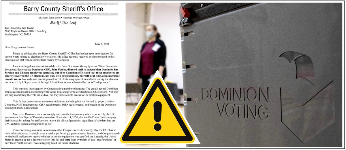 BOMBSHELL REPORT: ⚠️ Sheriff accuses Dominion Voting Systems of HIDING the participation of foreign actors participating in the 2020 election process. DEVELOPING.. Sheriff sends letter to congress DEMANDING IMMEDIATE investigation.. CEO instructed his team to HIDE THE FACT
