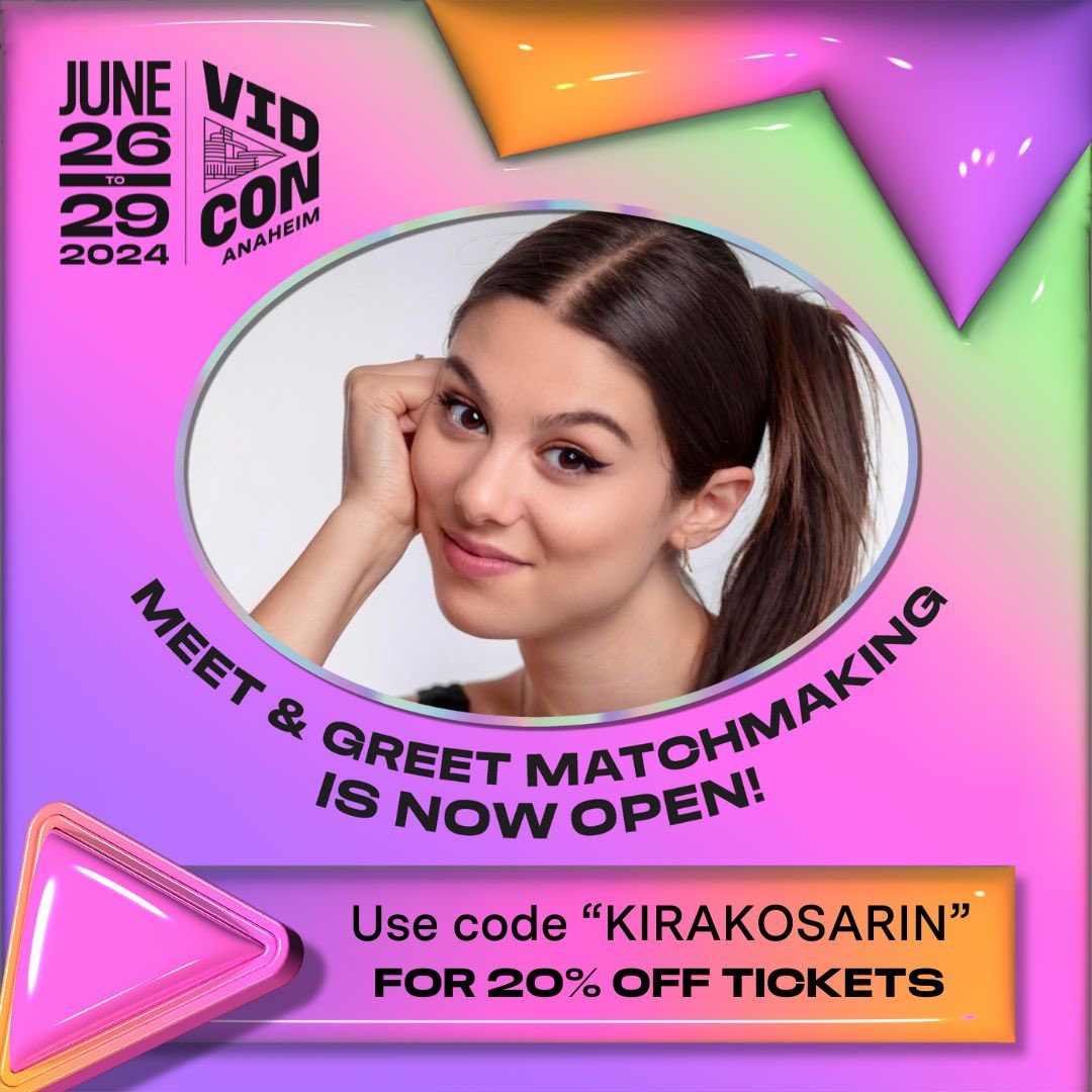 I’m doing a meet & greet @VidCon! The ONLY way to get a chance to meet me is to enter Meet & Greet Matchmaking before it closes on Wednesday, May 22 @ 5pm PT. Use my code to get your tickets NOW. Can’t wait to see you there! tixr.com/e/84636?pc=KIR…
