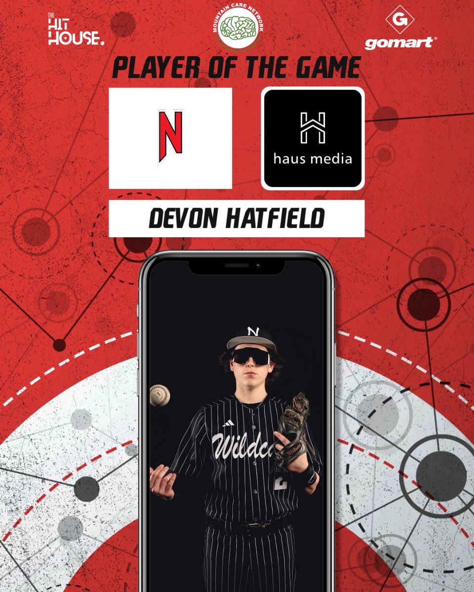 @haus_media Player of the Game goes to @nitro_athletics Baseball Devon Hatfield who pitched a complete game shutout with 9 K’s to help the Wildcats defeat Poca 10-0‼️⚾️🔥 Sponsored By: The Hit House , @GoMartStores , Mountain Care Network