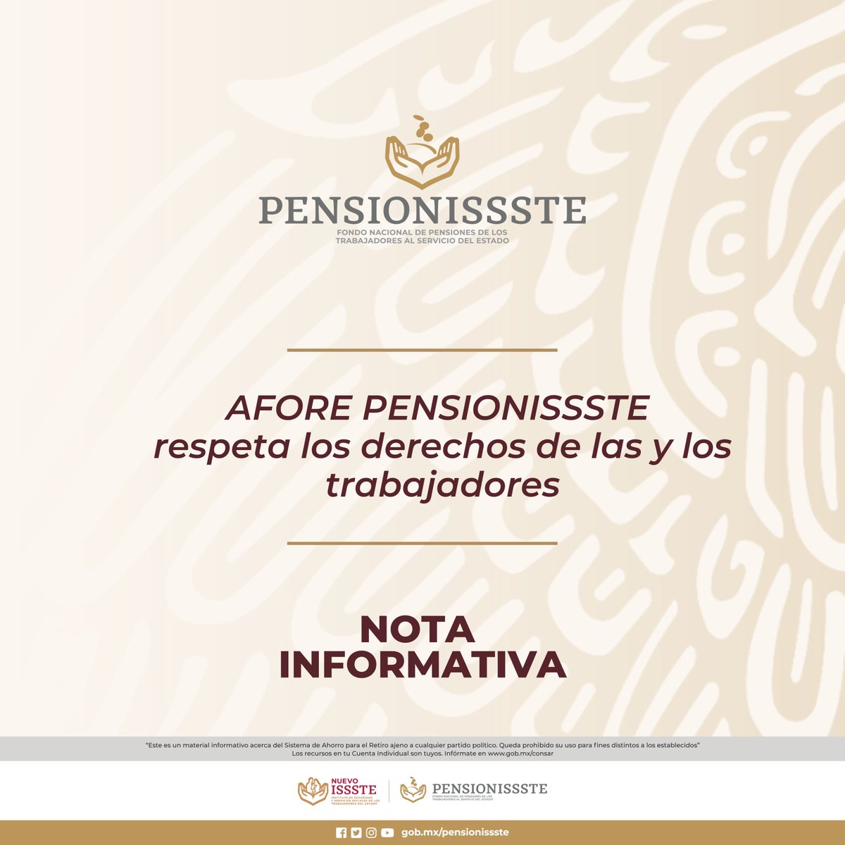 PENSIONISSSTE_'s tweet photo. #NotaInformativa 📰

En @PENSIONISSSTE_ nuestra prioridad es brindar atención de calidad. Por ello, llevamos nuestras operaciones de manera regular, en cumplimiento a las disposiciones normativas que establece la @CONSAR_mx. 

Descubre más aquí 👉https://t.co/QiuD2TEJIt https://t.co/ZDyYr0Acig