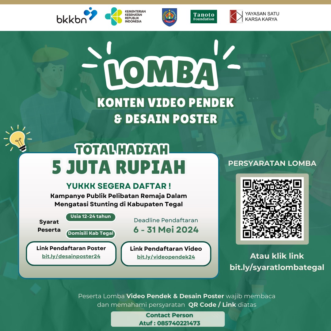PemkabTegal's tweet photo. Syarat dan Ketentuan silahkan scan barcode atau klik link

https://t.co/ryCWYliJZ0 

Pendaftaran: 6-31 Mei 2024

Link pengumpulan poster

https://t.co/yuPLYfnsII

Link pengumpulan video https://t.co/ZqlplXlJlj

Selamat berkreasi dan segera kirimkan karya terbaikmu yakk! https://t.co/RGhejihBn1