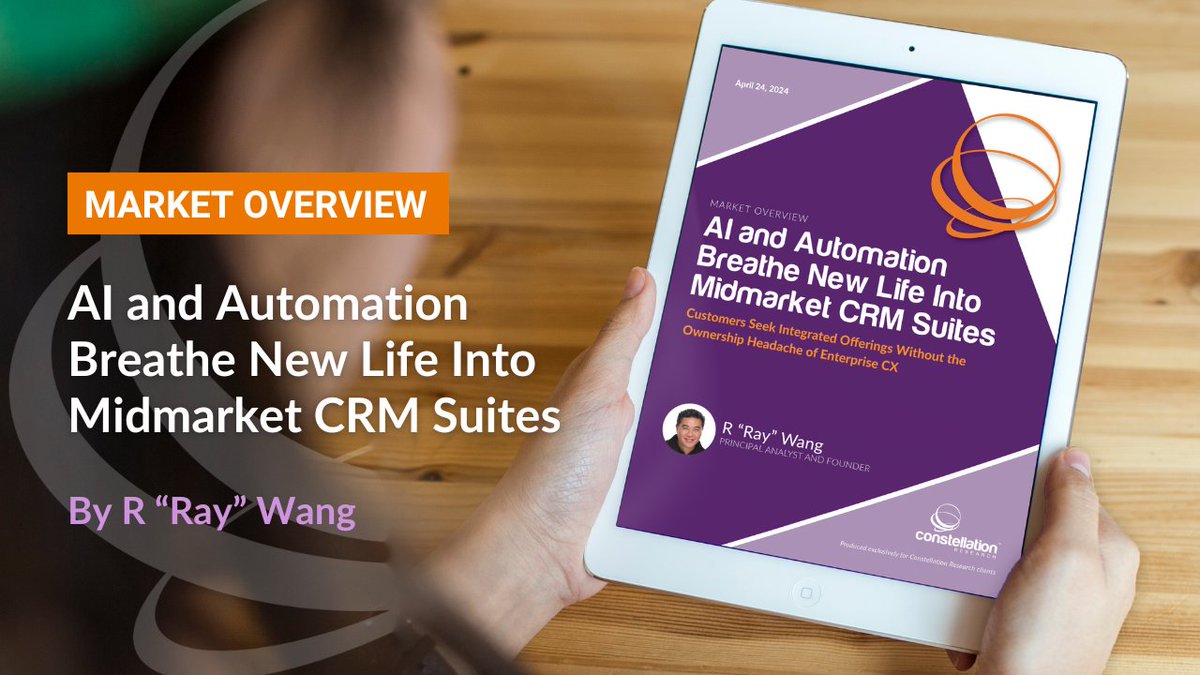 AI and Automation Breathe New Life Into Midmarket CRM Suites zurl.co/NRX2 .@ConstellationR believes that CX leaders should follow seven recommendations that help organizations identify the right technology solution for their business needs – read the latest by @rwang0
