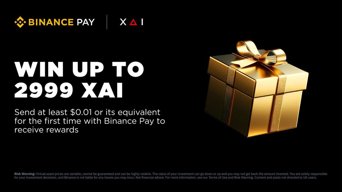 #Binance Pay launches a new $XAI promotion with @xai_games! Send crypto for the first time with Binance Pay to get your hands on up to 2,999 #XAI 🫡 Get started 👉 binance.com/en/my/wallet/a…