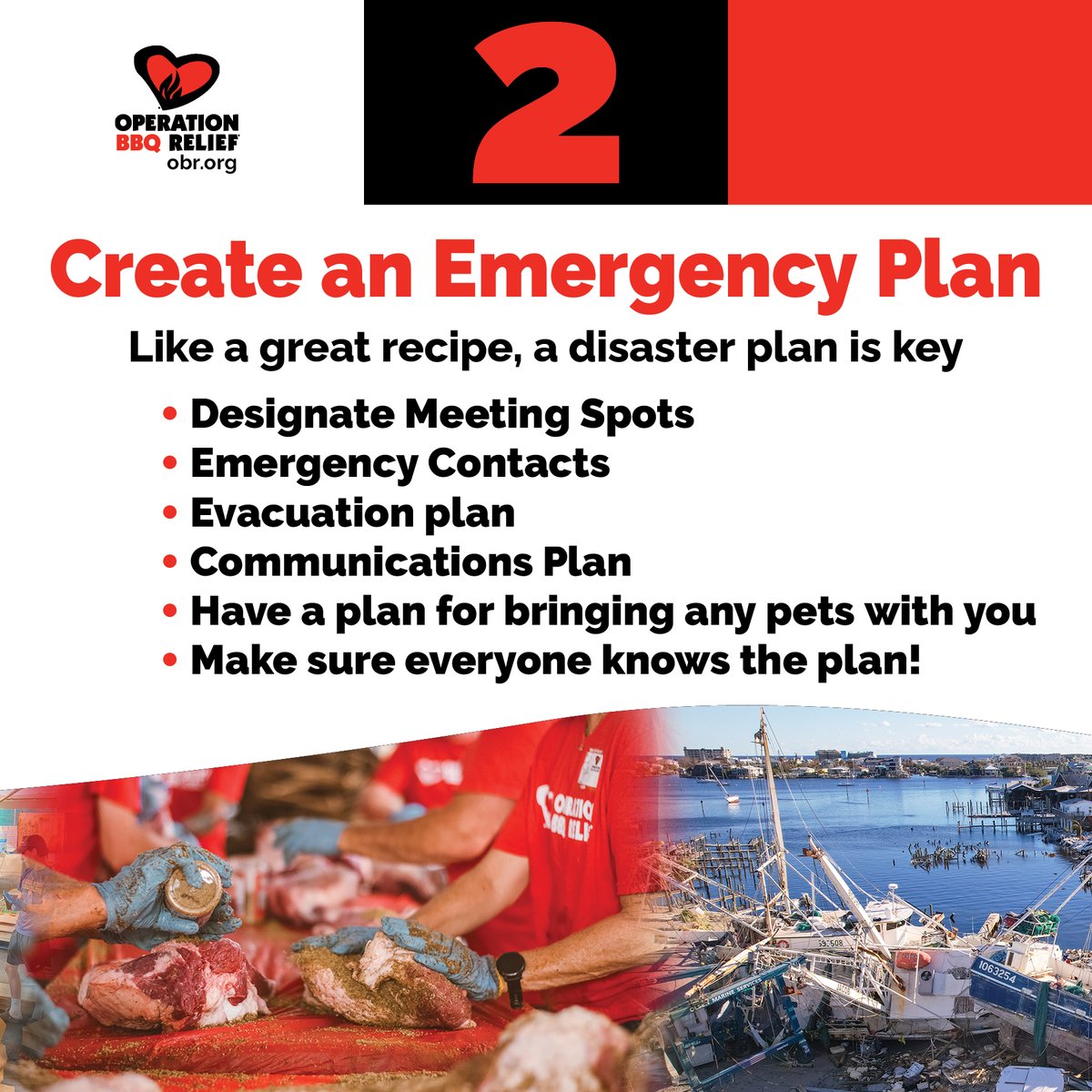 OpBBQRelief's tweet photo. It's tornado season and National Hurricane Preparedness Week, but the reality is disasters can happen at any time, in any place. A little prep now is priceless later. Follow these steps from Operation BBQ Relief to be disaster-ready.

#Hurricanepreparednessweek #disasterplan https://t.co/Ux02KODt29