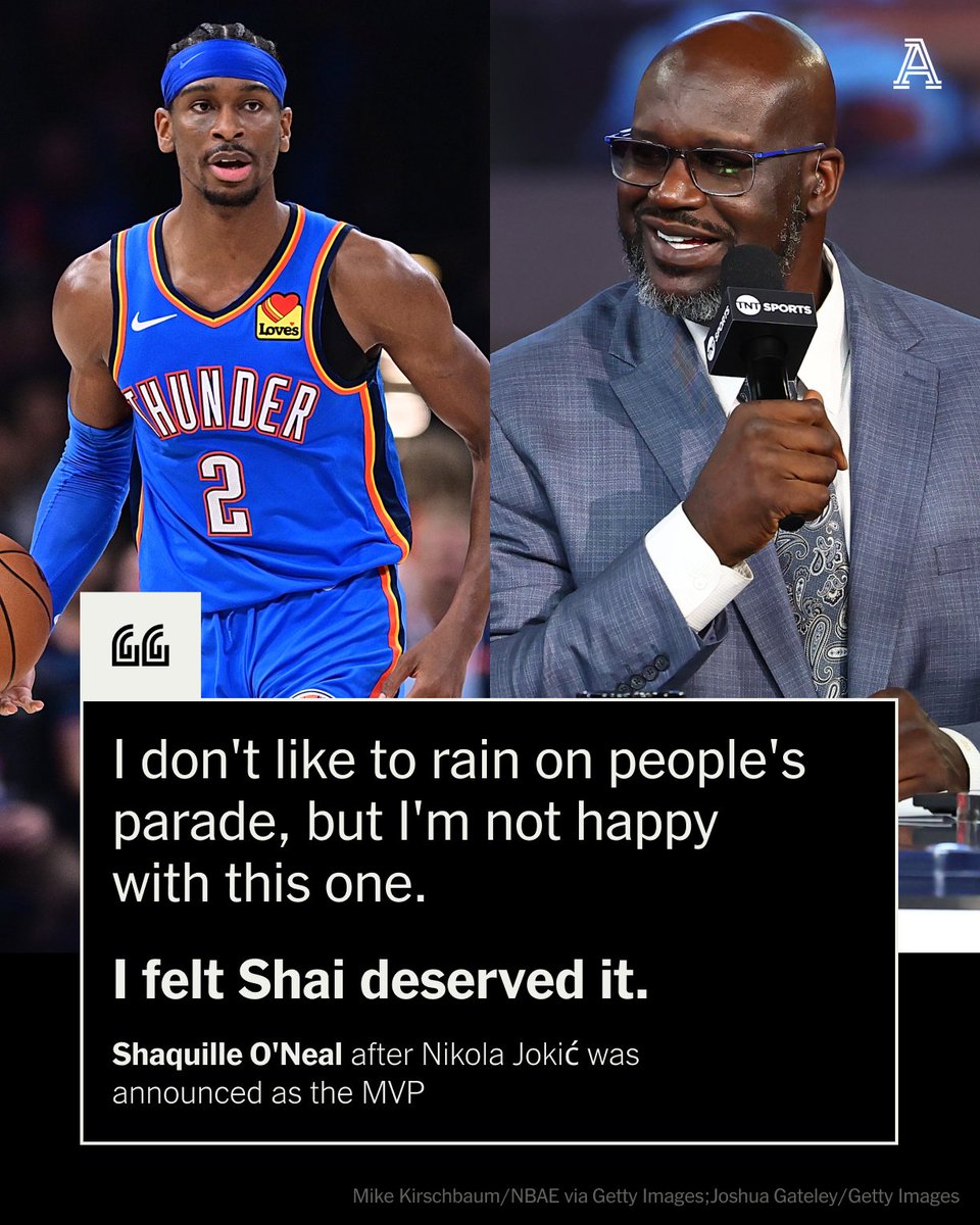Right after Nikola Jokić was named MVP, Shaq wasted no time voicing his disagreement. 'No disrespect to the Joker, me personally, I would have gave it to Shai.' What's your take? 🤔