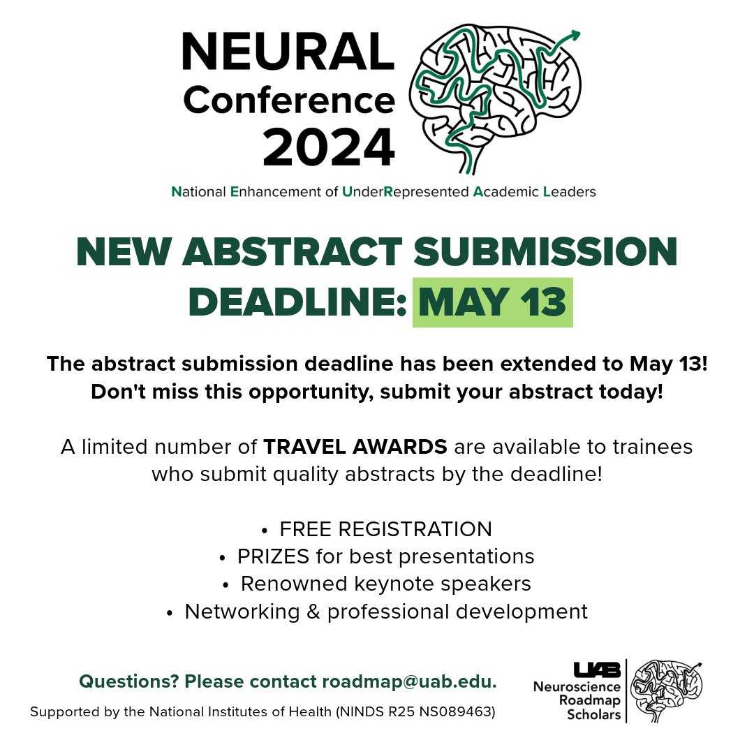The deadline to submit your abstract for #NEURAL2024 has been extended to end of day on Monday, May 13!  Don't miss this opportunity, submit your abstract today! #YouBelong