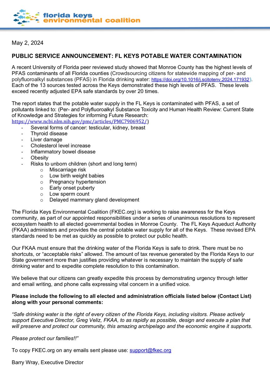 Florida Keys Drinking Waters is Forever Chemical Contaminated. HIGHEST IN STATE!! 
fkec.org/fkecwp23/wp-co…
Florida's Right to Clean Water <a href="/FL_RTCW/">FloridaRighttoCleanWater.org</a> constitutional amendment is critical for our state?
Join the effort at our website. #flrtcw2026 - Time to stop #toxicflorida