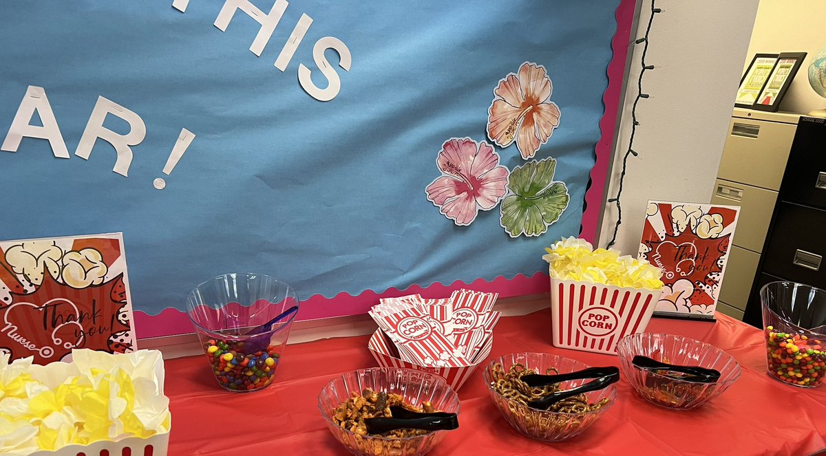 We had a popcorn bar to celebrate our amazing School Nurse, Desiree Milner, today! 🍿We are SO lucky to get to work alongside this amazing lady every day! She’s a difference maker at #TSwildcats1! 👩🏽‍⚕️🩺💕 #NationalNursesWeek #SchoolNurseDay #bpsne