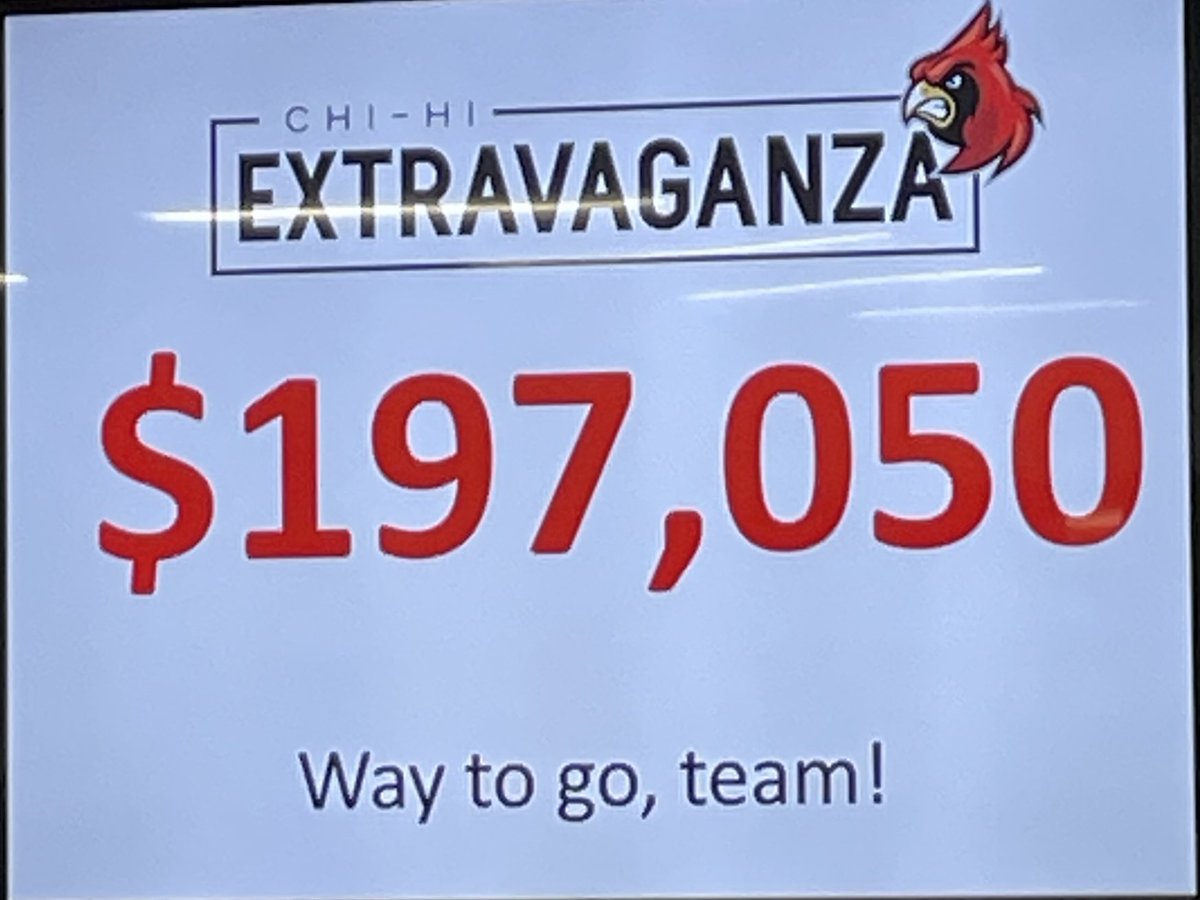 Thank you Chippewa Falls! Our annual ⁦<a href="/ChiHiExtravgnza/">Chi-Hi Extravaganza</a>⁩ raised $197,050 this year! Gotta love our community! #MightyCardinals