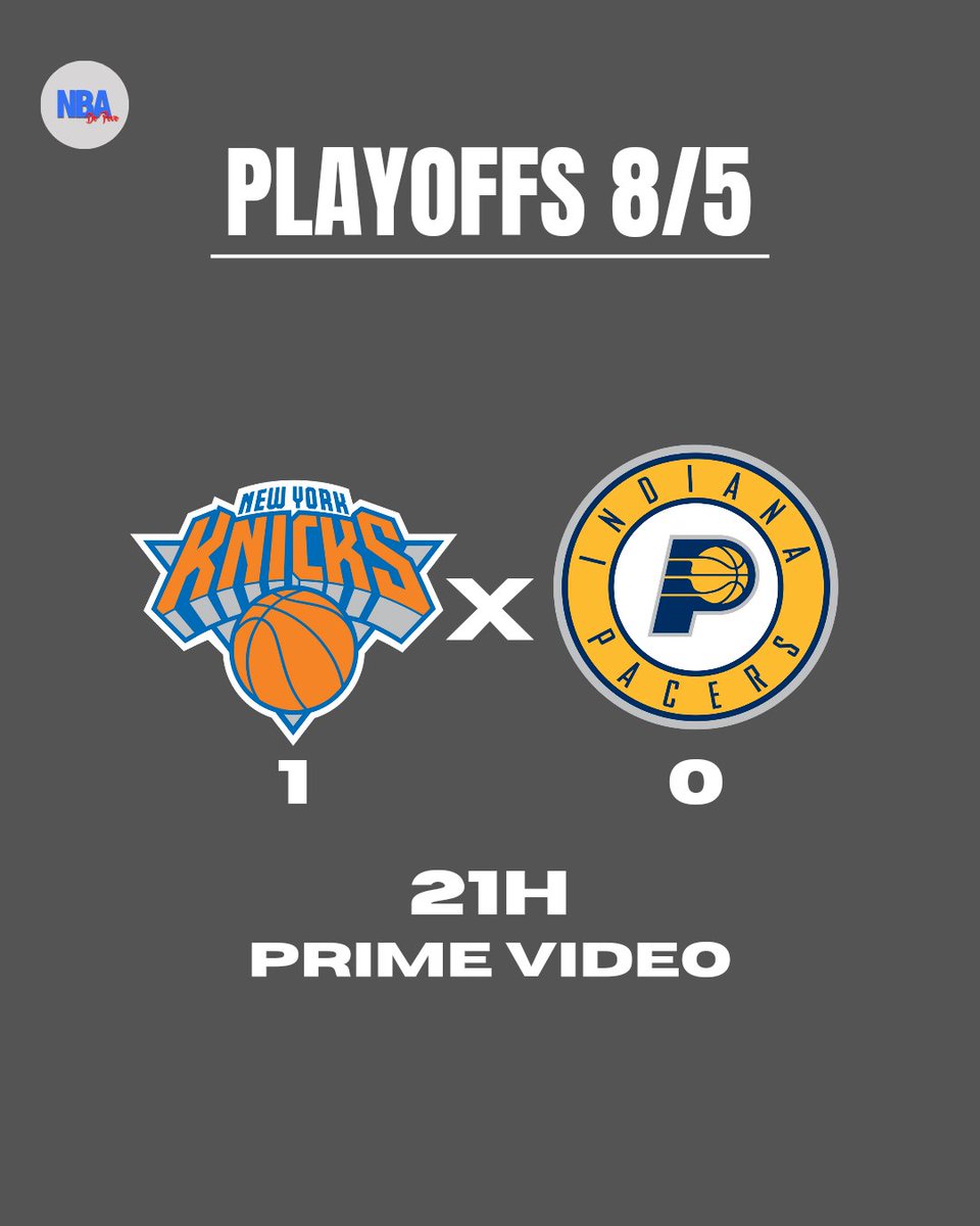JOGO DE HOJE O Prime Video transmite o Jogo 2 de New York Knicks X Indiana Pacers #NBAnoPrimeVideo