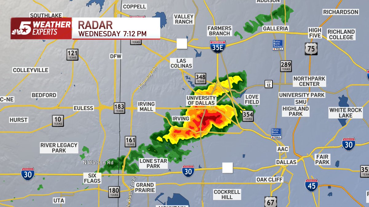 7:12 PM -- Storms starting to develop in Dallas County. #DFWwx <a href="/NBCDFW/">NBC DFW</a> ⛈️