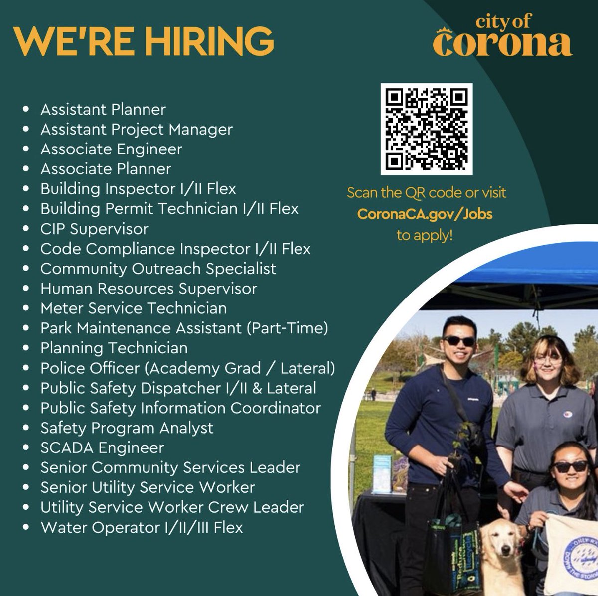 📣 We're hiring! Join the City of Corona! Browse openings and apply online at CoronaCA.gov/Jobs #nowhiring #applynow