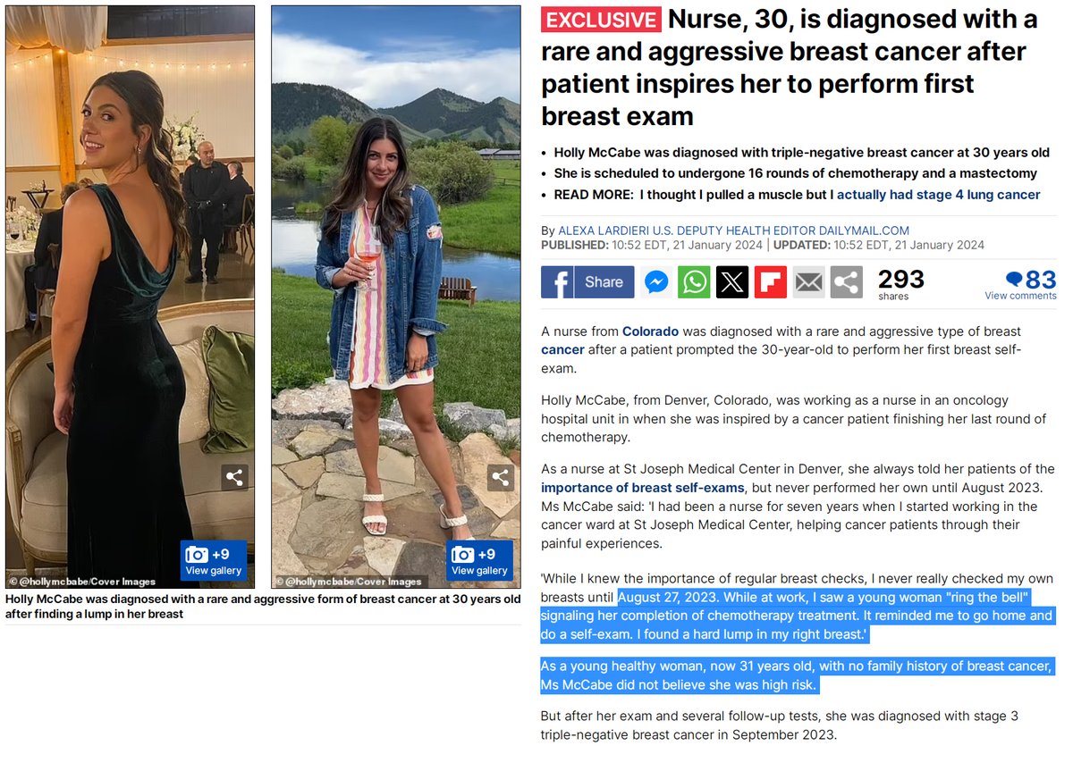 US NURSE with TURBO CANCER - 30 year old Holly McCabe, a 30 year old Colorado Oncology Nurse was inspired at work to do a self breast exam and accidentally discovered a Stage 3 Triple Negative breast cancer. She was mandated COVID-19 mRNA Vaccines and caught a Turbo Breast…