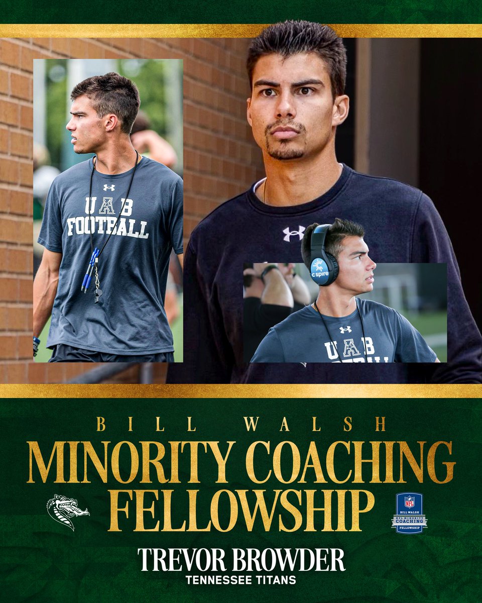 Good luck to our very own Trevor Browder who will join the Tennessee Titans this summer! 

Browder is now the 4th Blazer coach to earn a Bill Walsh Minority Coaching Fellowship this summer.

#WinAsOne | #TitanUp