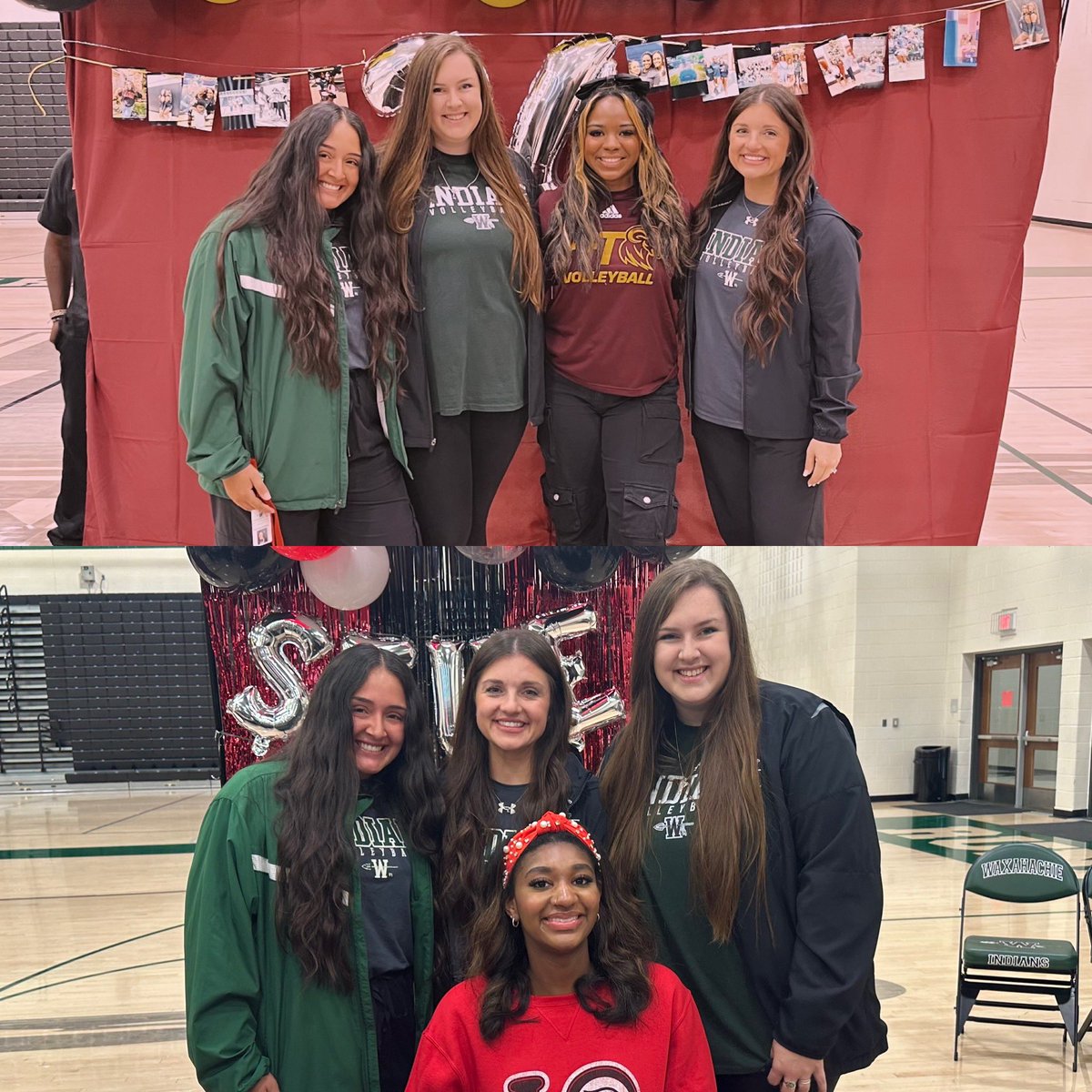 CONGRATS❤️💛 We are SOOO proud of you! @tionnaowenss signs with @SIUEVolleyball @k_poiinter3 signs with @HustonTillotson HUGE accomplishments and we cannot wait to see what you do! #IndianPrideForever 💚🏐🏹