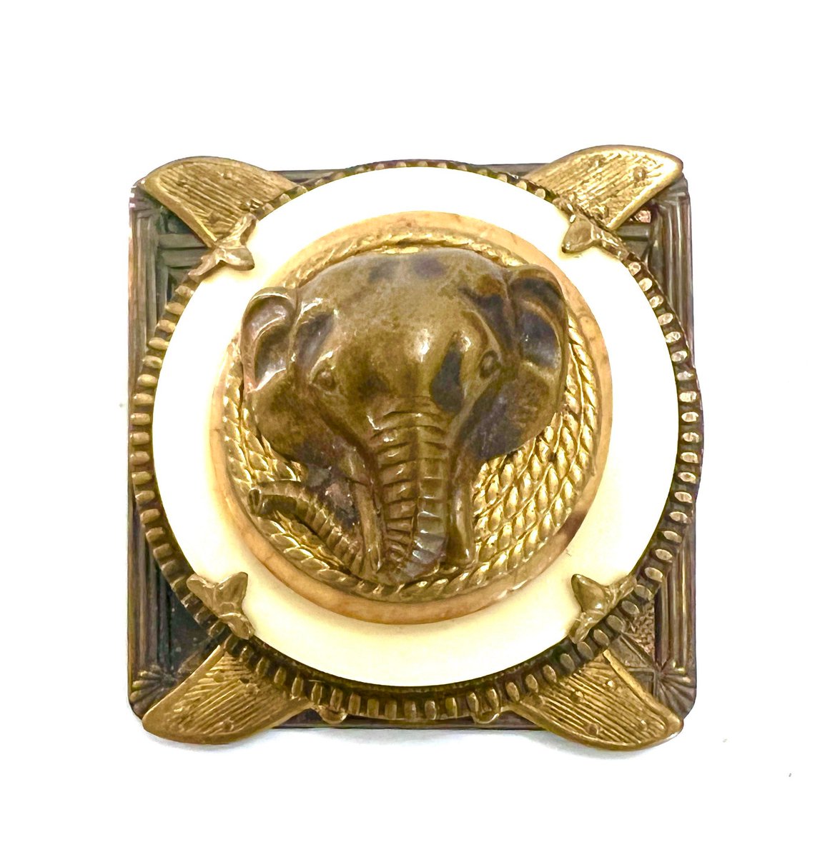 Patrice Brass & Resin Elephant Brooch Egyptian Revival Dimensional Elephant Head Intricacy Detailed Vintage Brass Accents Gift for Her #VintagePatrice #PatriceElephantPin $120.75 ➤ etsy.com/listing/124436…