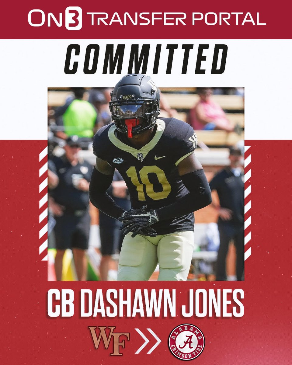 BREAKING: Alabama lands commitment from former Wake Forest CB DaShawn Jones Jones visited the Crimson Tide this past weekend. A much needed addition the secondary! STORY: 🗞️shorturl.at/cvwB0 #RollTide
