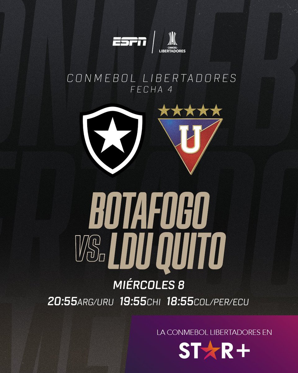 🏆 YA estamos en VIVO con la acción de la fecha 4 de la @Libertadores 🇧🇷 @Botafogo 🆚️ 🇪🇨 @LDU_Oficial 🎙 Con @ChoboAlvarez