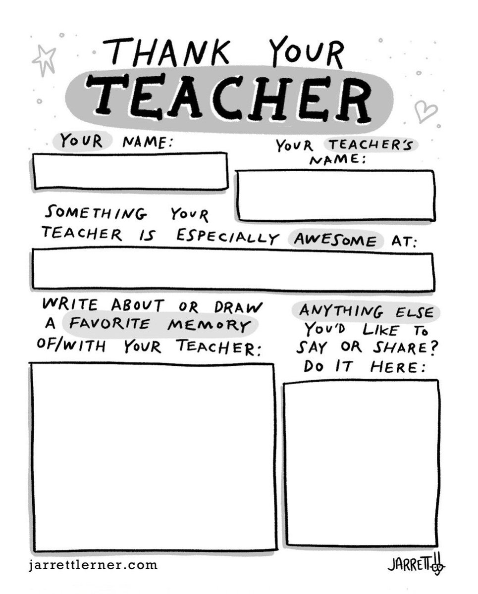 Thank your teacher! You can download this activity sheet for free at the Activities page of my website: jarrettlerner.com/activities