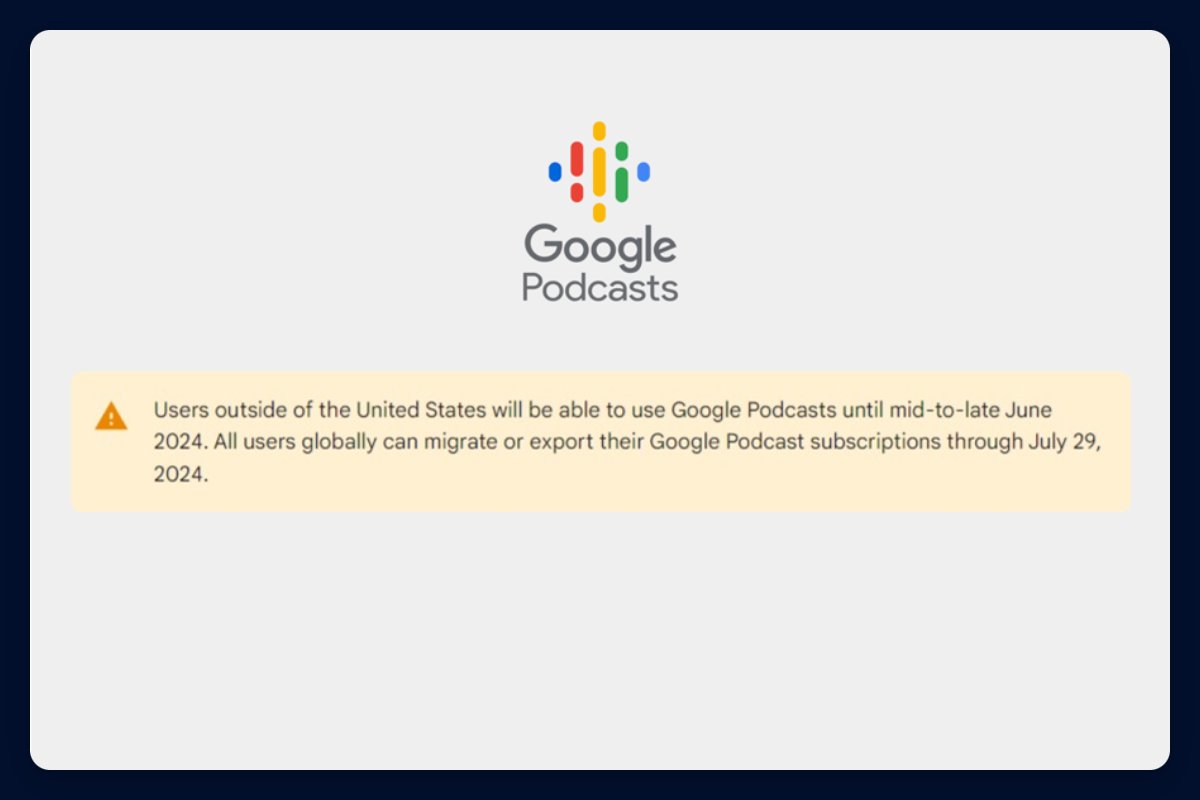 Google va fermer '🎙 Google Podcasts' (podcasts.google.com) le 23 juin prochain et pousse les utilisateurs à migrer vers YouTube Music 👉 tinylink.onl/djuH