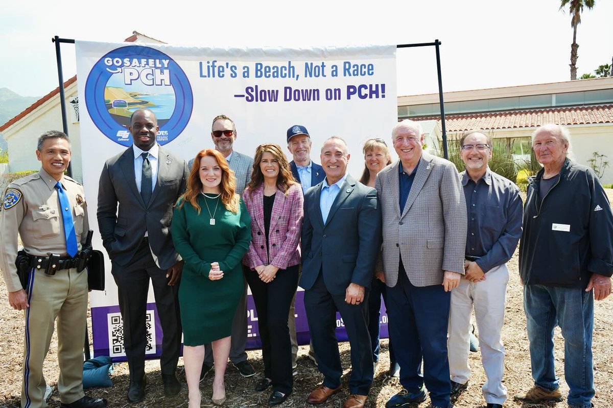 CHPsouthern's tweet photo. “Life’s a beach, not a race. Slow down on PCH!” This morning, state and local transportation leaders announced the “Go Safely PCH” education campaign, which aims to inform the public about the need to slow down along Pacific Coast Highway. #gosafelypch https://t.co/JzHXBiZ07R