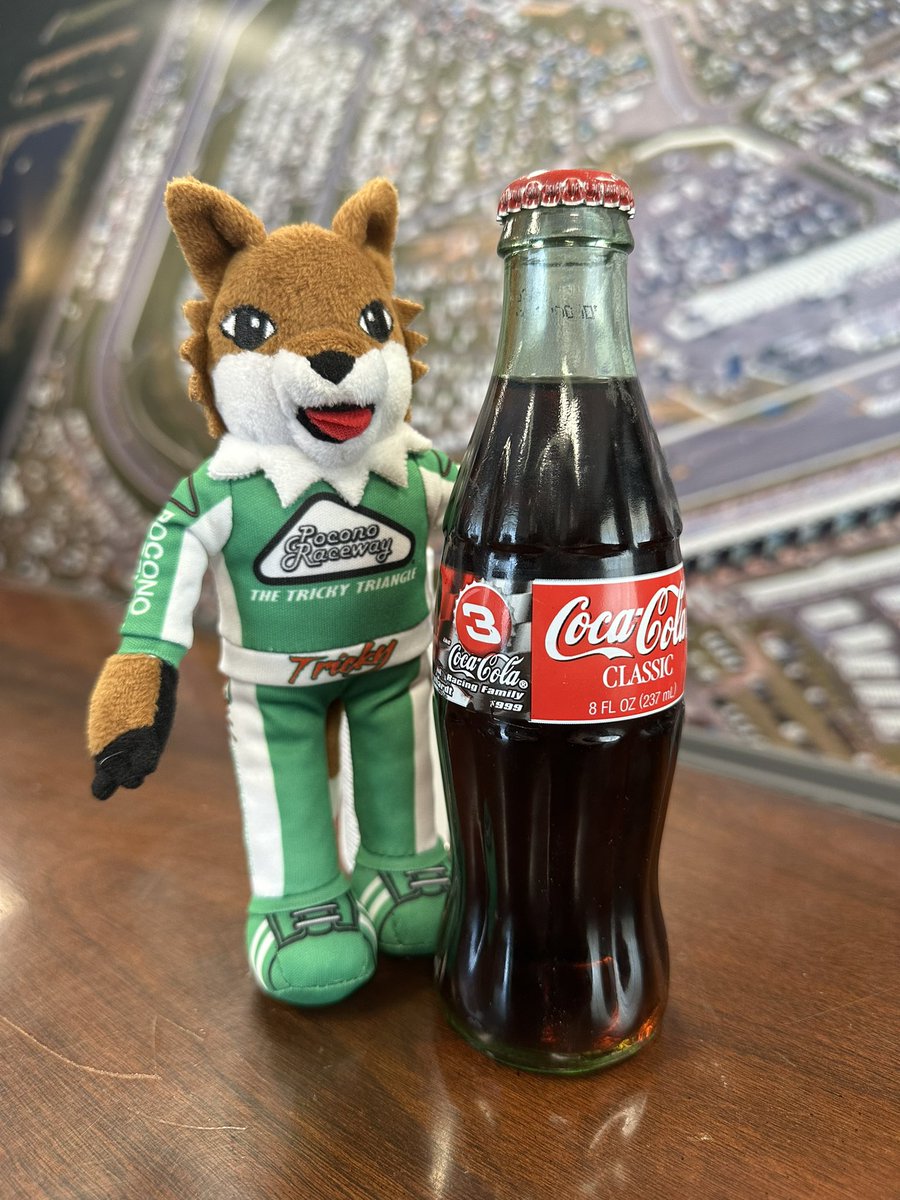 Coca-Cola is a legendary partner for us at the Raceway! 

Mini Tricky found this legendary bottle of @CocaCola to pose with on #NationalHaveACokeDay! #3

#NASCARLegends | 🦊🏁3️⃣