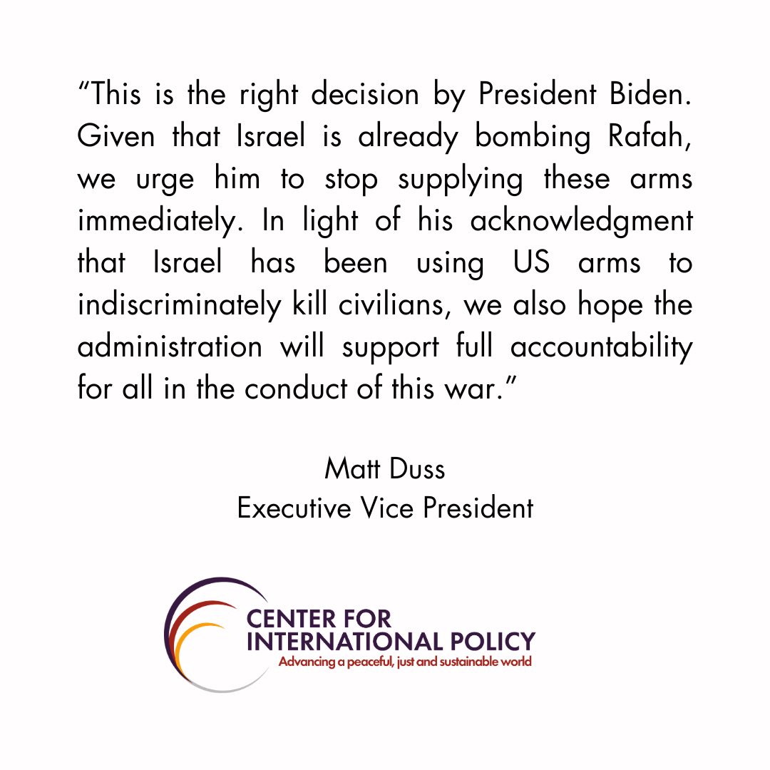 EVP @mattduss responds to @potus Biden’s decision to withhold aid for Israel’s Rafah invasion↘️