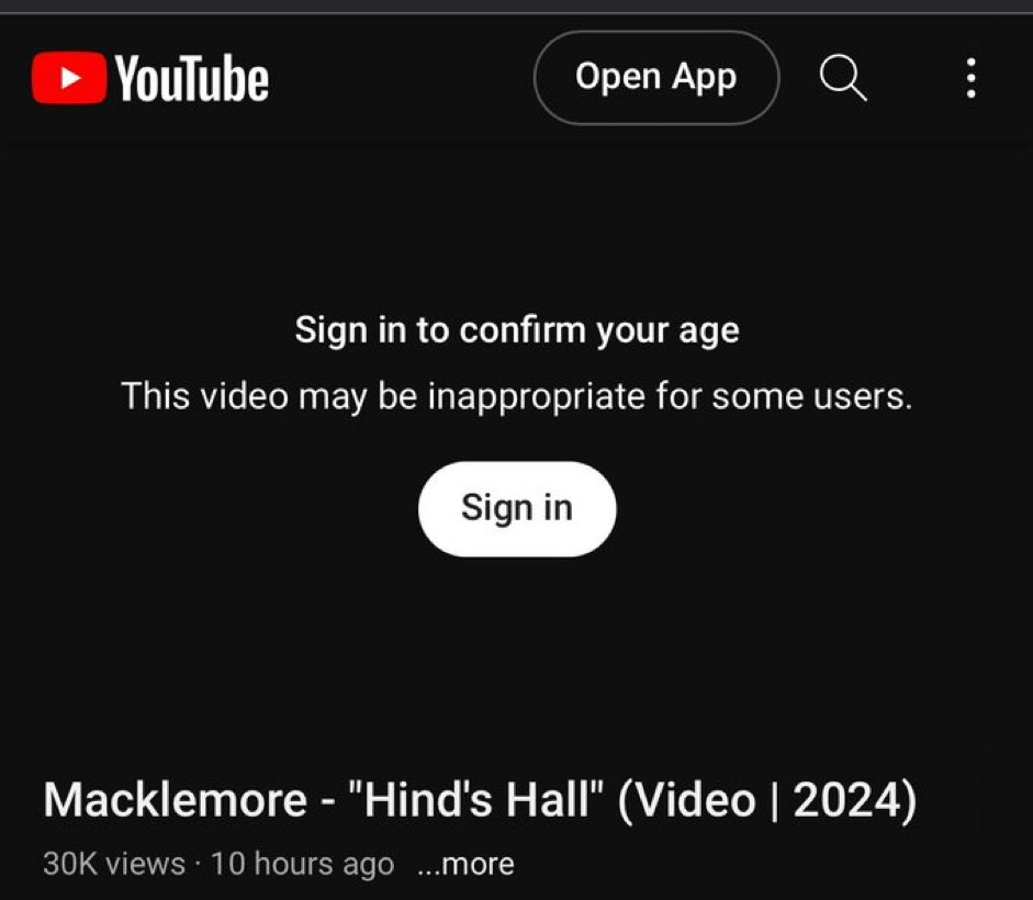 snxwbaird's tweet photo. youtube is age restricting hind’s hall by macklemore, but not a single israeli propaganda has been restricted like this

we all know why. https://t.co/WwBa3Z97qj