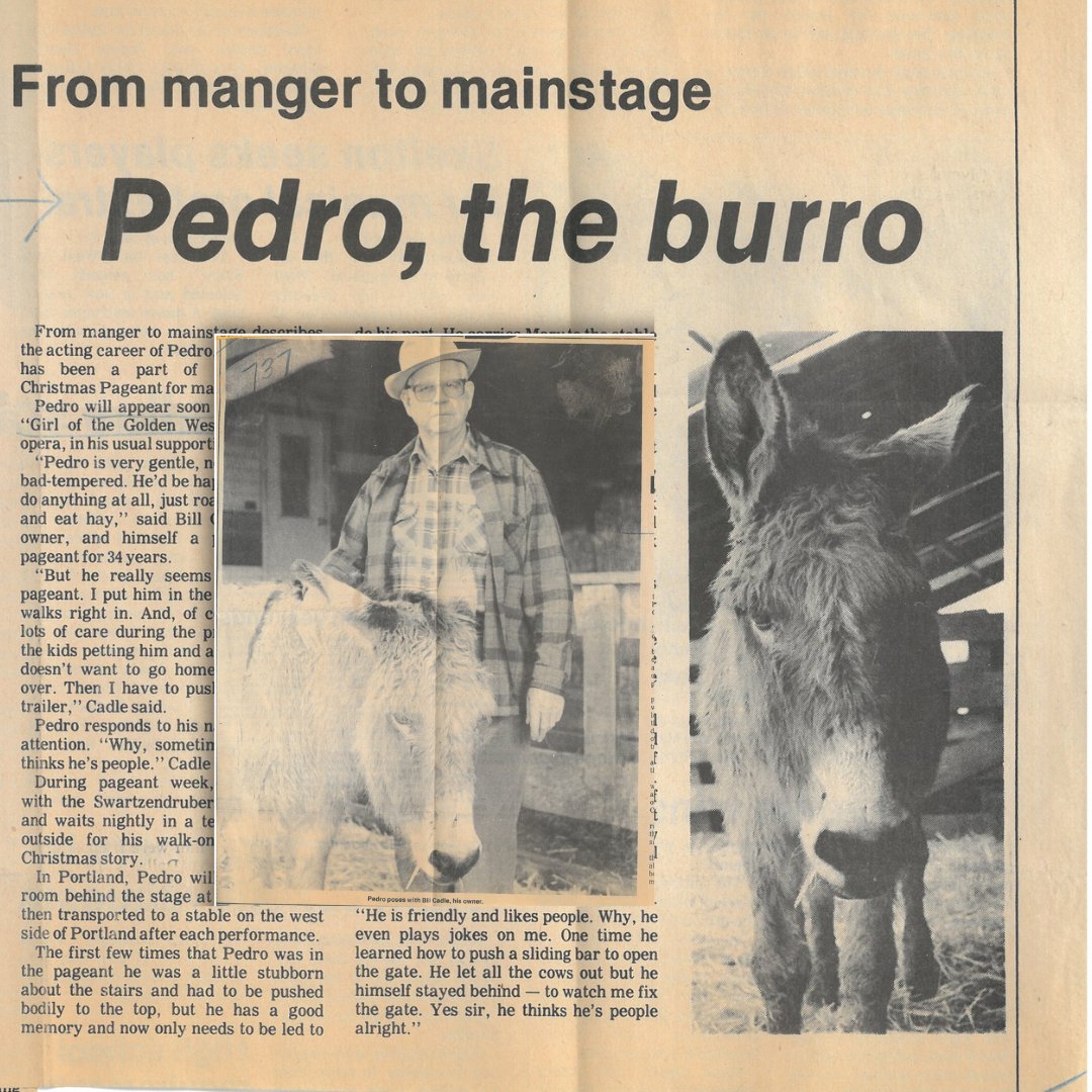 It's not every day you get to celebrate Puccini and World Donkey Day so here's a memorable moment from Portland Opera history: the mainstage debut of Pedro, the burro, in the 1983 production of Puccini's THE GIRL OF THE GOLDEN WEST.