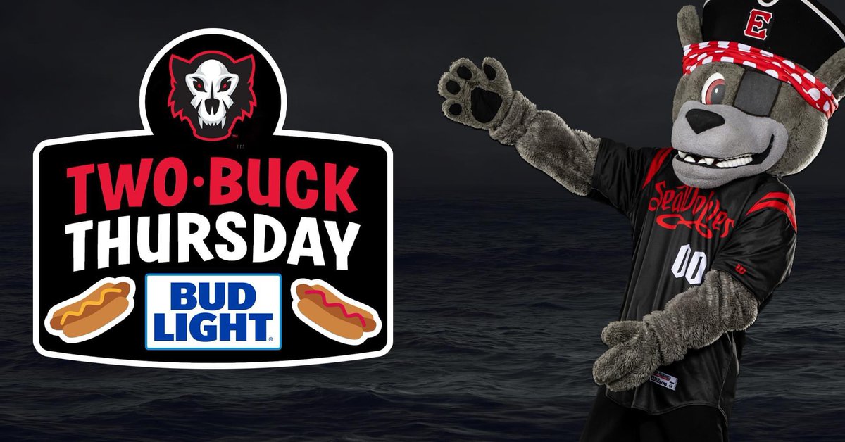 Tomorrow is the next Two-Buck Thursday at UPMC Park. Enjoy Smith’s hot dogs, Pepsi soft drinks, popcorn and select domestic drafts for just $2 each. Tix: milb.com/erie/tickets/s…