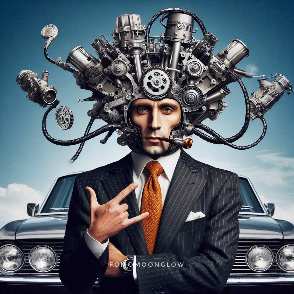 #PromptShare 

famous guy with car engine head