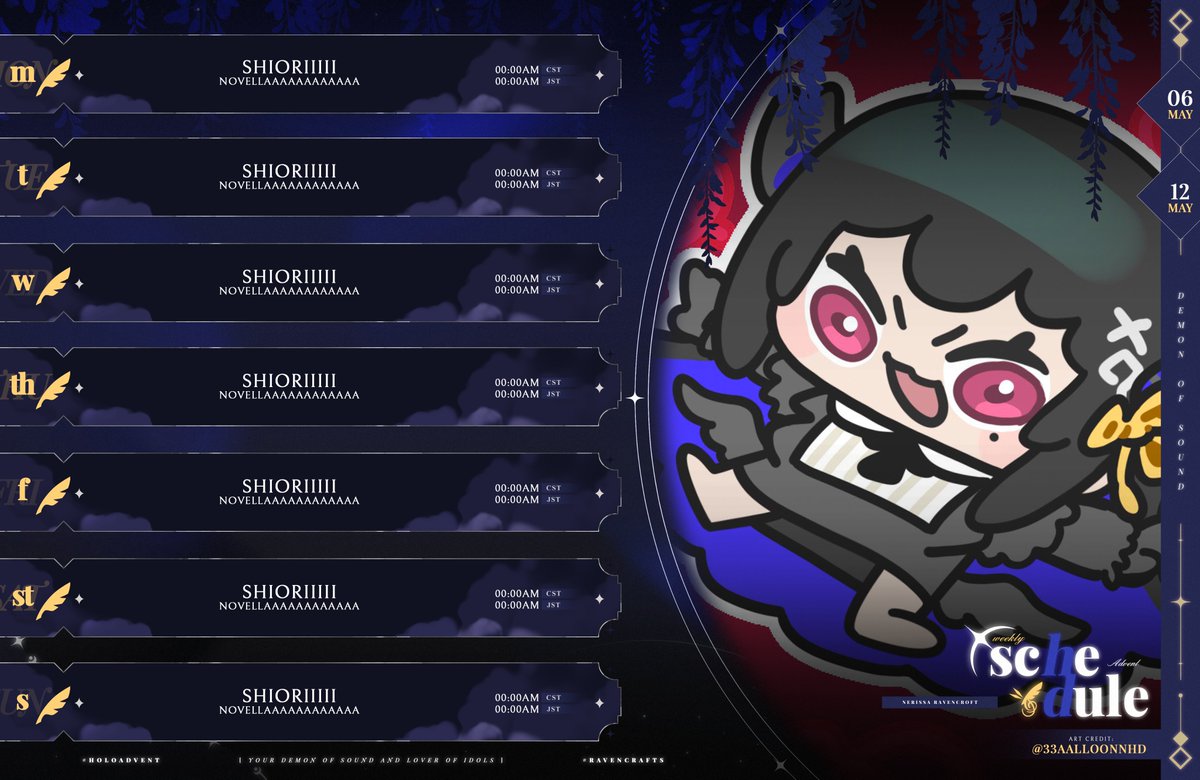 nerissa_en's tweet image. WEEK 41 LET'S GO!

This is a very late post... anyway! Guerilla week!

STREAM SAY MY NAME!!!
MV: youtube.com/watch?v=x_fkTc…
Streaming/DL: cover.lnk.to/SayMyName

🎼#RissaLIVE 
🎨#RavenCrafts 
🤡#MemeRissa
🎶#RissaMusic
⚠️#holoAdvent