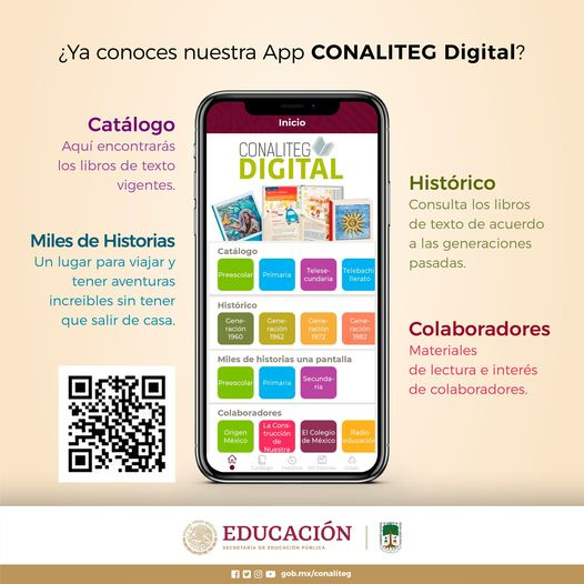 Te recordamos la App CONALITEG, la aplicación en donde puedes encontrar libros de texto de educación básica en México. Disponible para Android: play.google.com/store/apps/det…... Disponible para IOS: apps.apple.com/us/app/conalit…