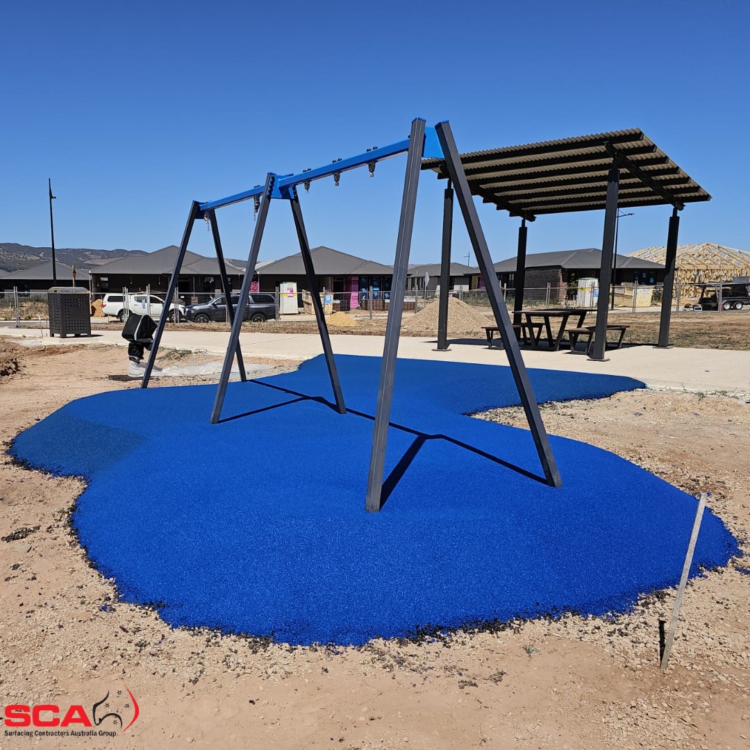 We installed the #safetysurfacing for this #playspace on the #FleurieuPeninsula using @Greensetworldwide in Sports Light Blue for the acrylic #basketballcourt surface & #Gezolan EPDM granules for the #wetpourrubber surfacing.
#sportssurface #rubbersoftfall #greensetworldwide