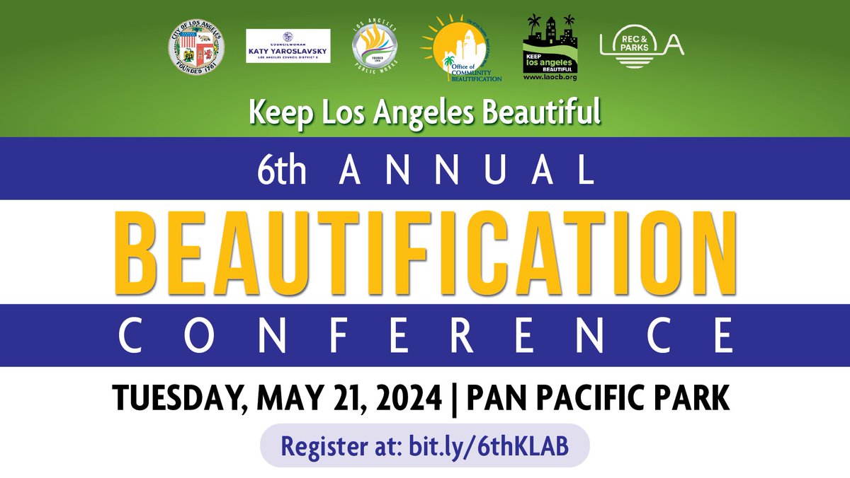 The @LACityDPW, the @LACityOCB and Keep Los Angeles Beautiful, would like to invite you to the 6th Annual Beautification Conference taking place on Tuesday, May 21st at Pan Pacific Park. To register, please click on the following link: forms.gle/2kDstA3nvt9hKA…