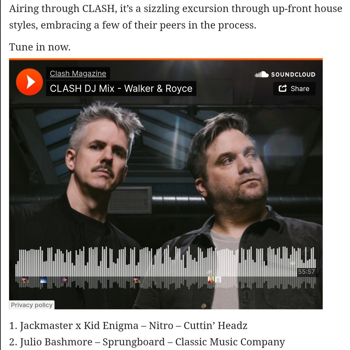 @WalkerAndRoyce compliment their latest 💿 album relase titled ‘No Big Deal’ 😎 with a new mix released on @ClashMagazine. 

The mix features my collab, 'Nitro' with @Jackmaster ⚡️ Thanks for the support 🙏

🎧📰🔗 clashmusic.com/features/clash…