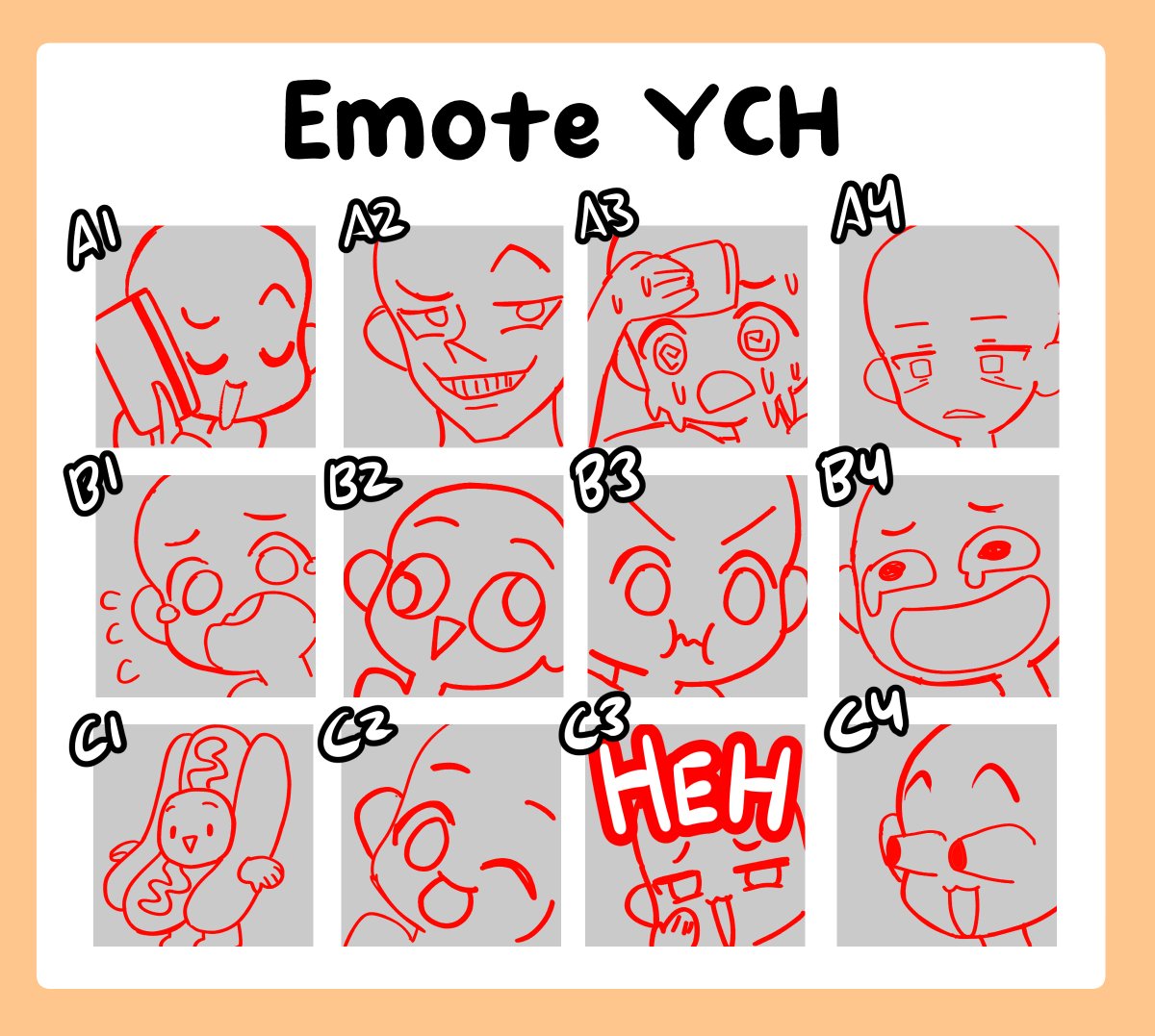 To commemorate my new Vgen and to try out the YCH format, I'm giving everyone who comments within 24 hours one free YCH Emote!

It's been a while since I did one of these .^. so this will be fun! Just comment with your png and emote choice!
Have funnnn .^.

#vtuber #vgen